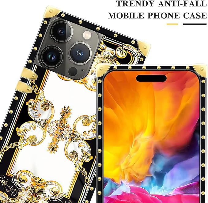 Compatible with iPhone 15 Pro Case, Gold Grain Flowers Luxury Golden Decoration for Girl Women Soft TPU Shockproof Protective Hard PC Back for iPhone 15 Pro
