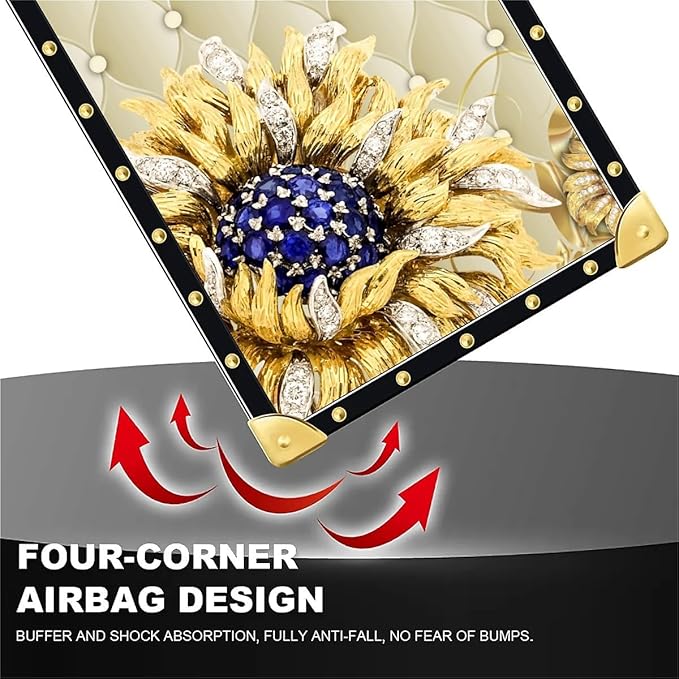 for iPhone 17 Pro Max Case Luxury Golden Decoration for Girl Women Soft TPU Shockproof Protective Hard PC Back for iPhone 17 Pro Max Crazy Pattern Sunflower Diamonds Leather