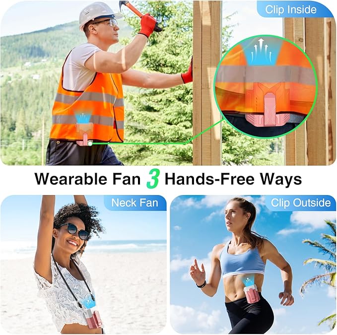 Portable Fan 4000mAh Rechargeable, 4 Speeds 13000RPM Strong Airflow, Personal Waist Fan with Max 24H Working Time, Wearable Clip Belt fan for Camping, Outdoor, Jobsite, Traveling -Pink & White