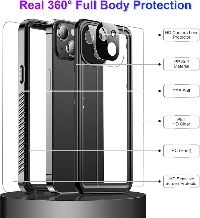 Temdan Compatible with iPhone 13 Case Waterproof, Built-in Screen & Camera Protector IP68 Underwater Full Body 13FT Military Dropproof Shockproof Phone Case 6.1"-Black/Clear | Waterproof, Built-in Screen, Camera Protector, IP68, Underwater, Full Body