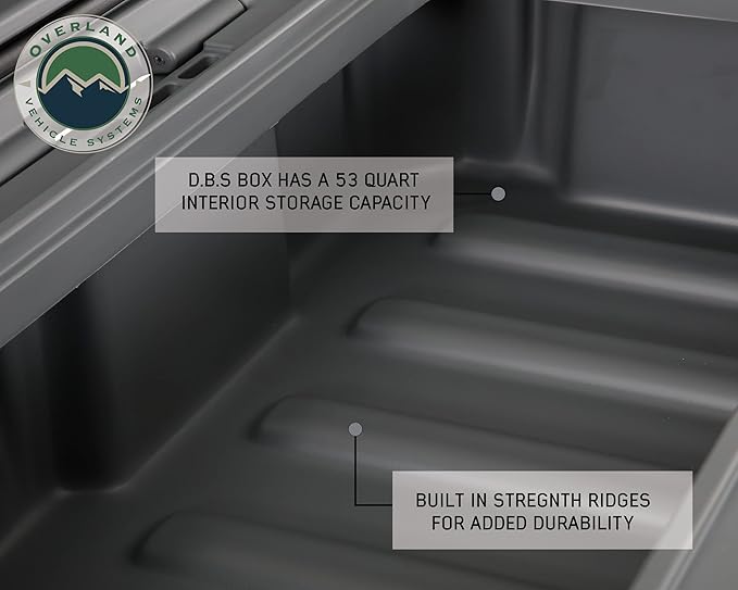 Overland Vehicle Systems 40100001 Dark Gray 53 QT Dry Box Storage with Drain, and Bottle Opener | Waterproof Seal | Heavy-Duty Latches and Nylon Handles | Keeps Gear Safe, Dry and Organized