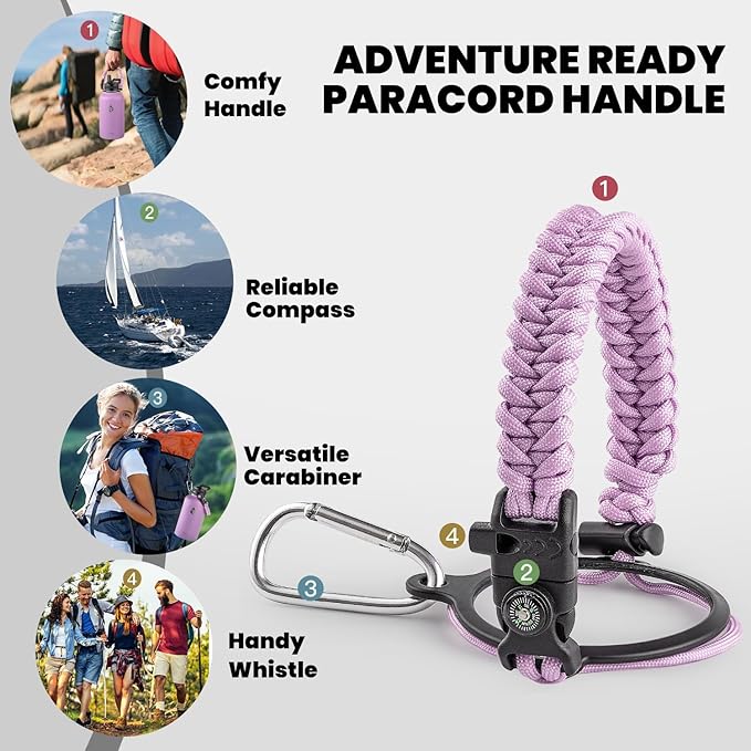 RAYMYLO Insulated Water Bottle 64 oz, Triple Wall Vacuum Stainless Steel (Cold for 48 Hrs), Leak Proof & Non-BPA, Half Gallon Water Flask Jug with Paracord Handle & Straw Spout Lids, Lilac