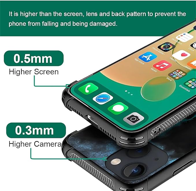 for iPhone 14 Plus Case, Blue Breathing Wolf Pattern Graphic Design Girl Boy Soft Silicone Hard Acrylic Shock Protection for iPhone 14 Plus