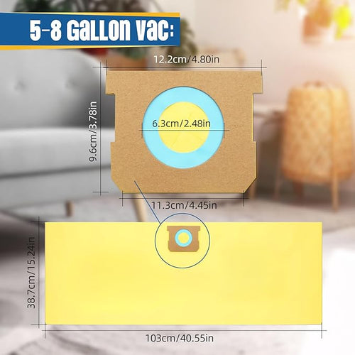 12-Pack 10-14 Gallon Bags replace for Shopvac,Type I 90672 9067200, Type F 90662 9066200 9066233, VF2005.Disposable Wet Dry Vacuum Collection Bags,Yellow