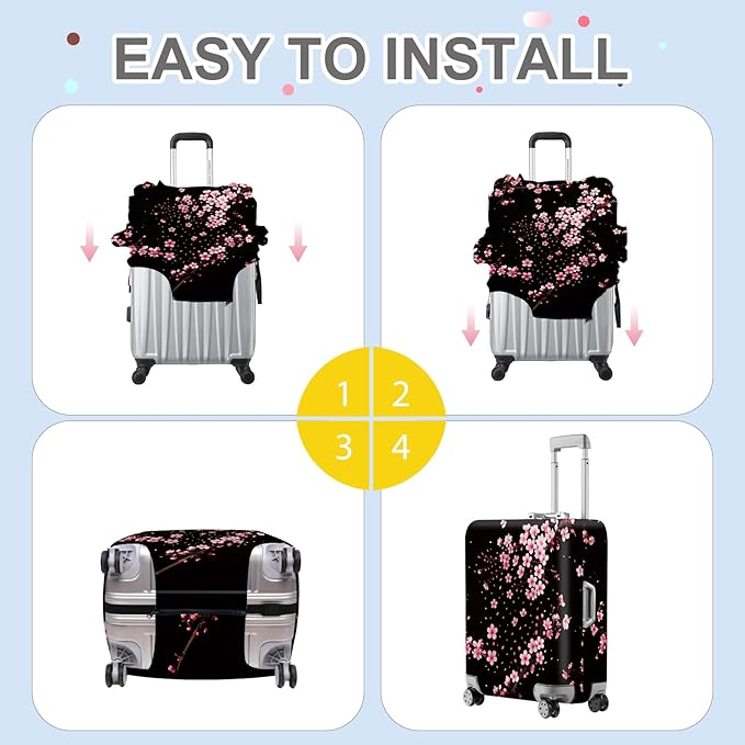 ANNA QUEEN Cherry Blossom Luggage Cover, Elegant Pink Sakura Design Suitcase Protector, Stretchable Washable Travel Sleeve for 28-30 Inch Luggage