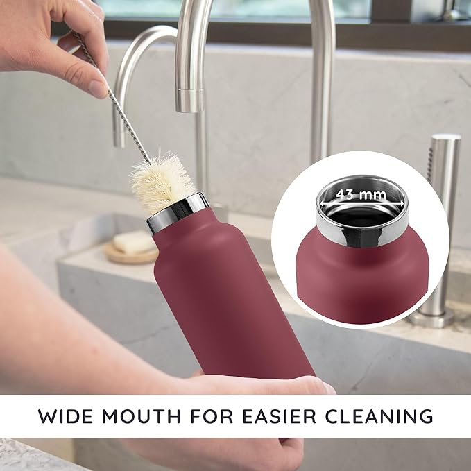 Bambaw 16 oz Water Bottle Insulated, Reusable Stainless Steel Water Bottle with Wide Mouth That Fits Tea Infusers, Made of High-Grade Stainless Steel, Durable & Easy to Clean (Red Berry)