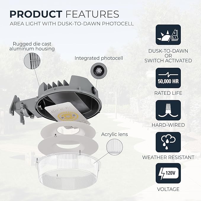 HALO ALB Outdoor Dusk-to-Dawn LED Security Area Light with 4000 Lumens, Wall or Pole Mount - Textured Gray