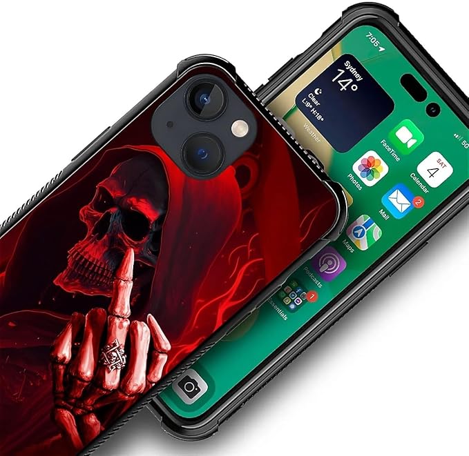 for iPhone 13 Mini Case, Gestures Funny Skull Pattern Graphic Design Girl Boy Soft Silicone Hard Acrylic Shock Protection for iPhone 13 Mini