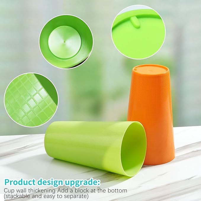 Plastic Tumblers 35-ounce Large Cups Reusable Drinking Glasses set of 12-Multicolor Unbreakable Drinkware, BPA-free, Microwave Safe