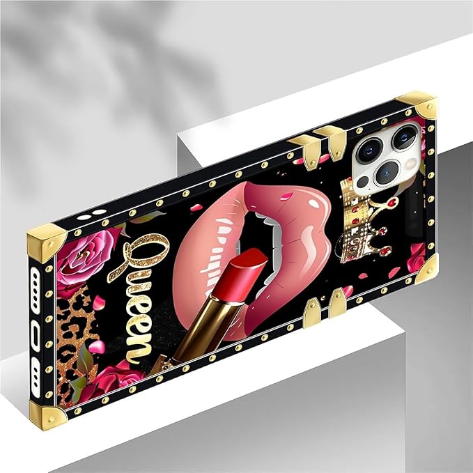 Compatible with iPhone 12 Pro Max Case, Glitter Red Rose Queen Leopard Lipstick Luxury Golden Decoration for Girl Women Soft TPU Shockproof Protective Hard PC Back