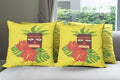 Ambesonne Luau Throw Pillow Cushion Case Pack of 4, Vibrant Composition of a Tiki Exotic Summer Hibiscus and Palm Leaves, Modern Accent Double-Sided Digital Printing, 18", Yellow Multicolor