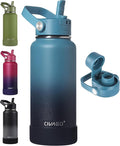 CIVAGO 32 oz Insulated Stainless Steel Water Bottle with Detachable Straw, Large Metal Water Jug with Bucket Handle, Leakproof Sports Water Flask with Silicone Boot, Dishwasher Safe, Indigo Black