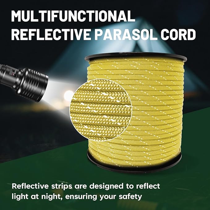 SDHUATUO Paracord Rope 1000FT, 550lb Type III Nylon Parachute Cord 7-Strand Core with Reflective Strips, Utility String for Survival, Camping Gear, Hiking, DIY, Crafting, Outdoor, Yellow