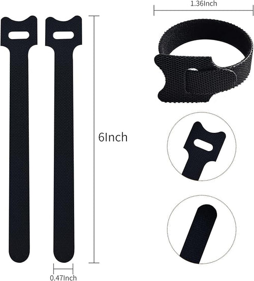100 PCS 6 Inches Black Reusable Cable Ties, Adjustable Cord Straps, Cable Organizer, Cord Wrap and Hook Loop Cords Management