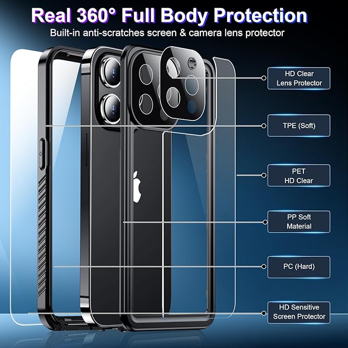 2025 New for iPhone 13 Pro Max Case Waterproof,[Built-in Screen Protector & Camera Protector] [Full Body Shockproof] [IP68 Underwater][Dustproof][Dropproof] Phone Case for iPhone 13 Pro Max 6.7"