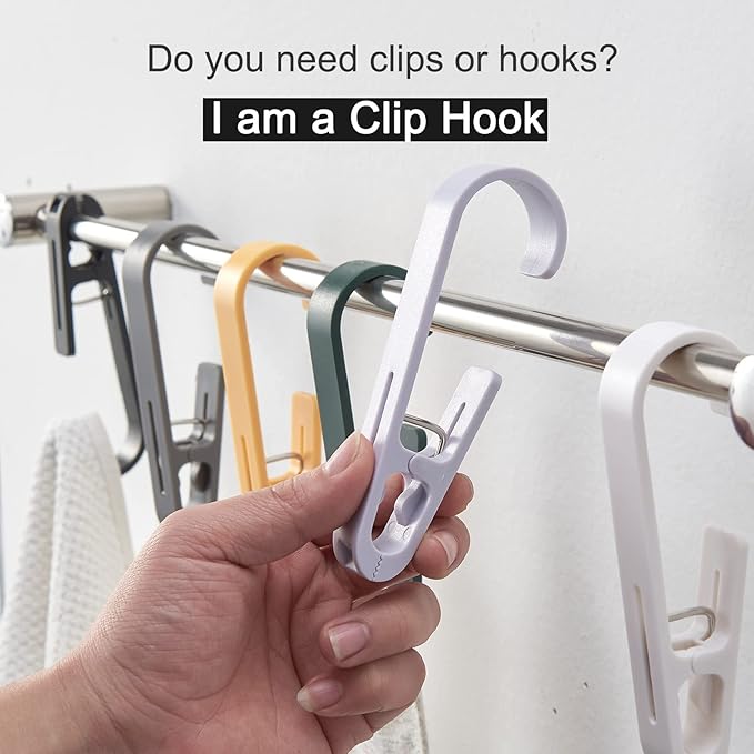 Multipurpose Hook Clips, 12Pcs Clothes Pins, Strong Large Plastic Clothes Clip Hanger, S Hooks for Shower Curtain