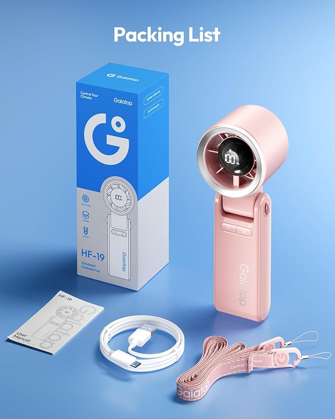 Gaiatop Portable Handheld Turbo Fan, 15 Hrs Cooling, 180° Foldable 4-in-1 Hand Held Fans, 6-Speed (1-100) Personal Mini Handheld Fans, Small Portable Fan for Travel, Working, Outdoor Women Gifts, Pink