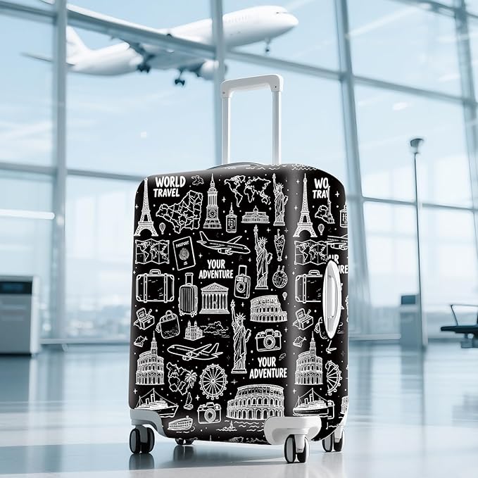 ANNA QUEEN Travel Seamless Pattern Luggage Cover -Stretchable Airplane Suitcase Protector Sleeve,Universal Washable Fit for 32-34 Inch Checked Baggage,Water Resistant Durable Luggage Protector,XL