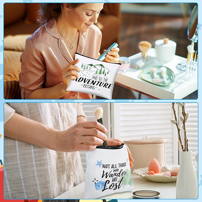 12 Pcs Travel Bag Adventure Awaits Makeup Bag Gifts World Map Cosmetic Case Traveler Gifts for Women Travel Theme Party Favors Mountains Pouch for Lover Friendship Birthday Accessories