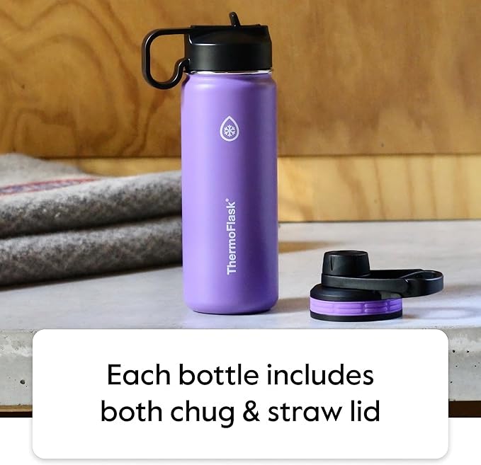 ThermoFlask 40 oz Double Wall Vacuum Insulated Stainless Steel Water Bottle - Reusable with Leakproof Chug & Straw Lids - Keeps Drinks Cold 24 hr/Hot 12 hr - Easy Maintenance - Gym/On-the-Go, Cobalt