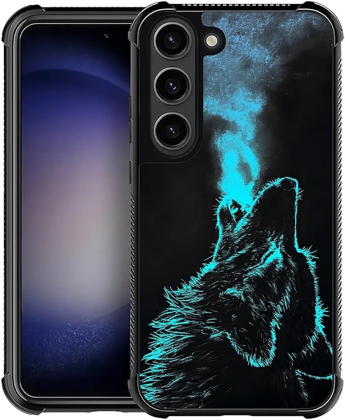 for Samsung Galaxy S23 Plus Case, Blue Breathing Wolf Pattern Graphic Design Girl Boy Soft Silicone Hard Acrylic Shock Protection for Samsung Galaxy S23 Plus