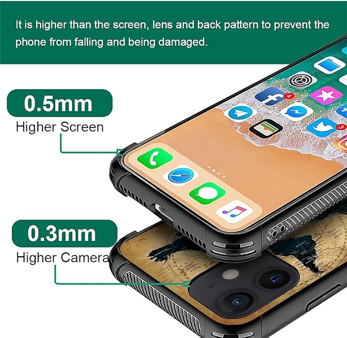 for iPhone 11 Case, Brown World Map Pattern Graphic Design Girl Boy Soft Silicone Hard Acrylic Shock Protection for iPhone 11