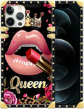Compatible with iPhone 12 Case, Glitter Red Rose Queen Leopard Lipstick Luxury Golden Decoration for Girl Women Soft TPU Shockproof Protective Hard PC Back for iPhone 12 Pro