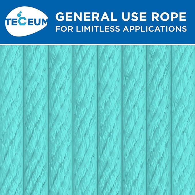 TECEUM Cotton Rope 3/16” (5 mm) – 100 FT – Strong All-Purpose Braided Rope – Natural Cotton – for Crafting, Сamping, Clothes Line, DIY, Indoor & Outdoor Use – Turqouise