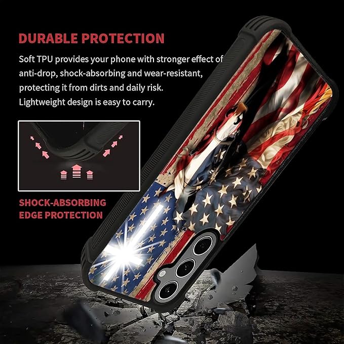 for Samsung Galaxy S24 S25 Plus Case, Red American Flag Horse Cross Pattern Graphic Design Girl Boy Soft Silicone Hard Acrylic Shock Protection for Samsung Galaxy S24 S25 Plus