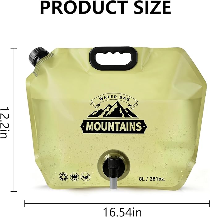 Collapsible 8L Water Storage Bag, BPA-Free Portable Folding Water Jug with Adjustable Faucet, Leakproof Emergency Water Bag for Camping, Hiking, Riding, Outdoor Sport, Beige
