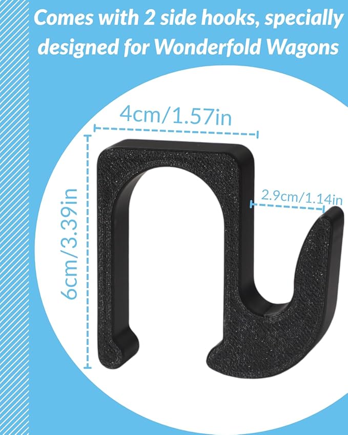 Multipurpose Side Hooks, Stroller Hooks for Bags Wonderfold Wagon W4 & W2, Hang Everything Within Reach, 30 lb Weight Capacity Upgraded (One Size, pcs, 1)