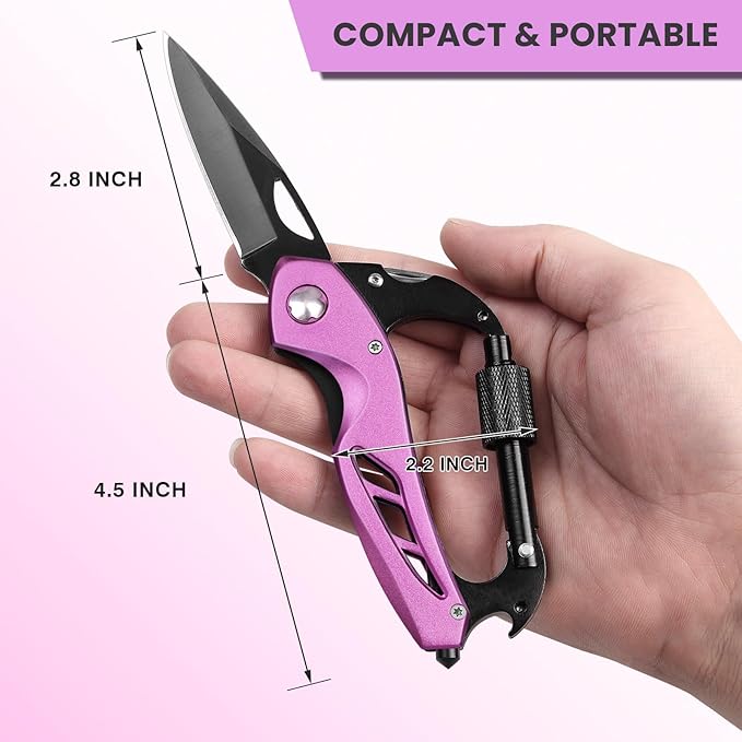 FUNBRO Pink Multitool Carabiner, Stocking Stuffers Gifts for Mom Women Wife, 6-in-1 Keychain Multi Tools with Window Breaker, Bottle Opener and Screwdriver, EDC Gear Gadget for Camping Hiking