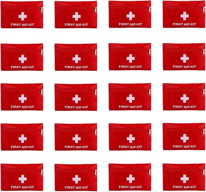 QCWN 20 Pack Empty First Aid Bag Mini Medical Kit Pouch Small Travel Emergency Survival Storage Bags for Car Home Hiking Camping Waterproof Red
