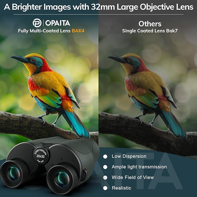 Compact Binoculars for Adults High Powered - OPAITA 20x32 Small Binoculars for Adults Kids with Low Light Vision for Bird Watching Hunting Cruise Ship Travel Concert Hiking Gifts for Men Women Green