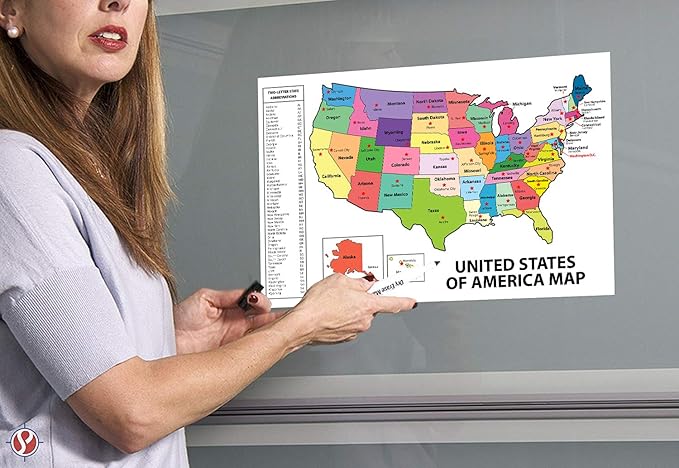 United States Map - USA Poster, US Educational Map - With State Capital - for Ages Kids to Adults - Home School Office - Printed on 12pt. Glossy Card Stock | Bulk Pack of 10 |11 x 17 Inches