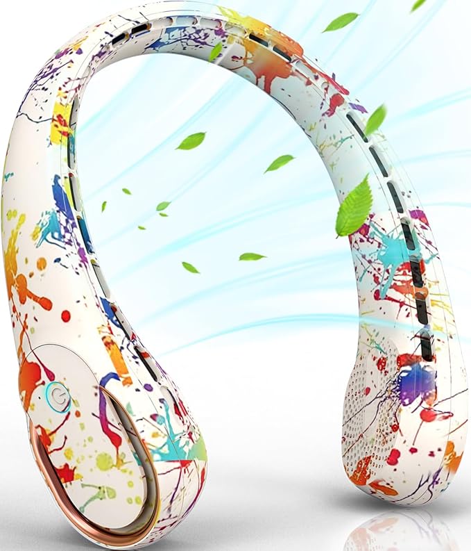 FrSara Neck Fan, Portable Personal Fan Strong Wind, 4000mAh, Air Volume,360° Cooling, No Hair Twisting, Air Volume On 2 Sides, Non-Slip, Quick Charge, Long Use Time, Gift for Women, Men, Birthday