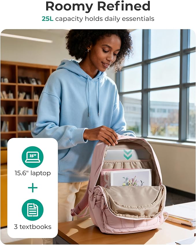 BAGSMART Womens Backpack Small Travel Laptop Backpack for Women, Quilted College Laptop Bookbag, Work Back Pack for Women, Cute Computer Water-Resistant Casual Daypack, Puffer Camel