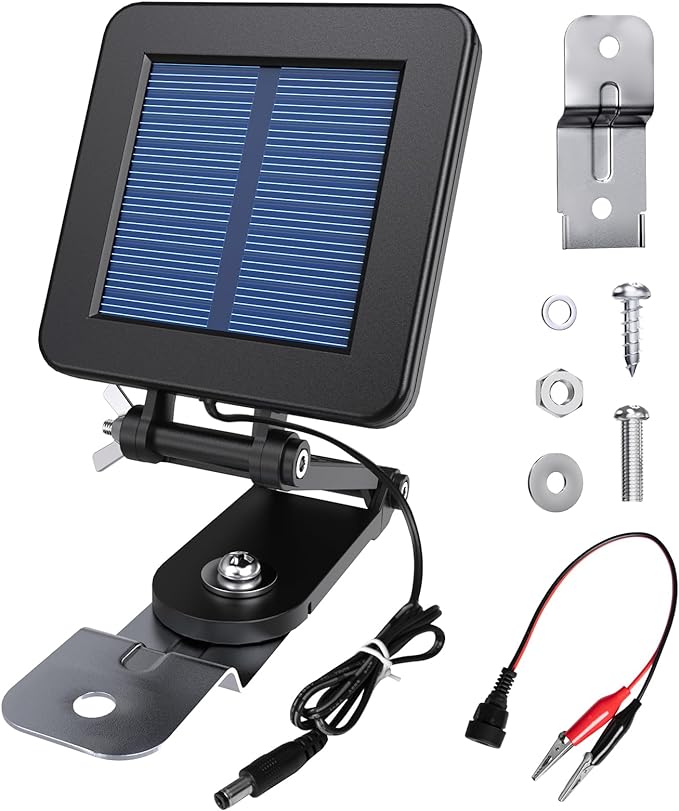 6V Solar Panel for Deer Feeder, Efficient Solar Panel Charger w/Adjustable Mounting Bracket & Alligator Clips, Compatible with Game Feeder Timer & 6V Rechargeable Batteries