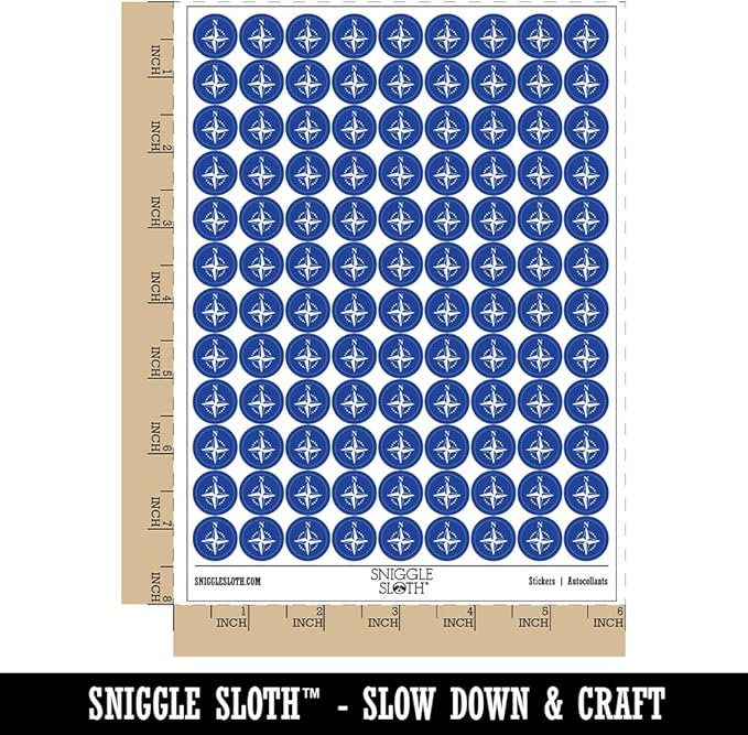 Compass Rose Nautical Star Navigation Map 200+ Round Stickers - Matte Finish - 0.50" Size - Dark Blue