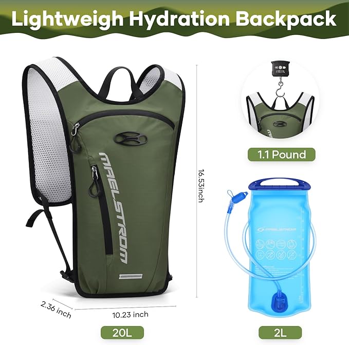 Maelstrom Hydration Backpack, Hiking Backpack with 2L Water Bladder, Running Hydration Vest for Cycling Hiking Rave for Men Women