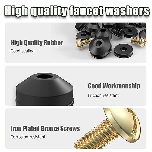 48 PCS Faucet Washer Assortment Kit Outdoor Faucet Repair Kit with Brass Screws Flat and Beveled Washers for Use with Assorted Quick-Opening Style Faucets Stem Worn Out Washer Replacements (48 PCS)