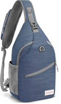 ZOMAKE Sling Bag,Small Crossbody Sling Backpack,Water Resistant Shoulder Daypack for Travel,Anti Thief Chest Bag for Hiking(Navy Blue(Stripe))
