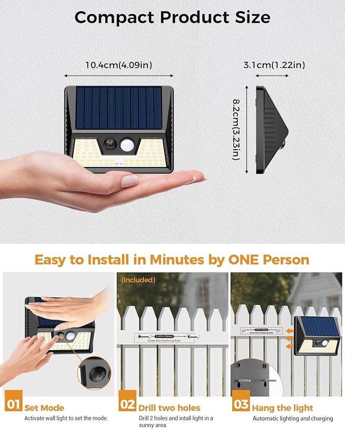 vighep 12 Pack Solar Fence Lights Waterproof, Motion Sensor Deck Lights Outdoor, Cold White LED Outside Lights Wireless for Wall Yard Steps Stairs Garden - Black