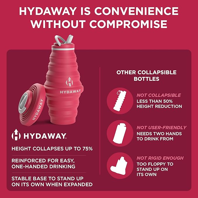 HYDAWAY Travel Collapsible Water Bottle 25oz - BPA-Free, Leakproof, Lightweight, Portable & Space-Saving - Perfect for Hiking, Travel, and All-Day Hydration