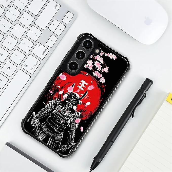 for Samsung Galaxy S23 Case, Sakura Japanese Samurai Pattern Graphic Design Girl Boy Soft Silicone Hard Acrylic Shock Protection for Samsung Galaxy S23