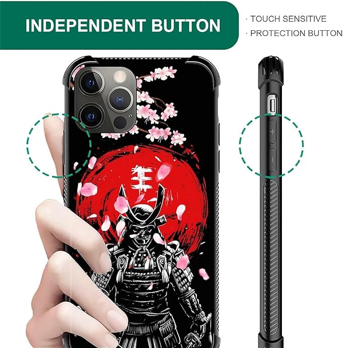 for iPhone 11 Pro Max Case, Sakura Japanese Samurai Pattern Graphic Design Girl Boy Soft Silicone Hard Acrylic Shock Protection for iPhone 11 Pro Max