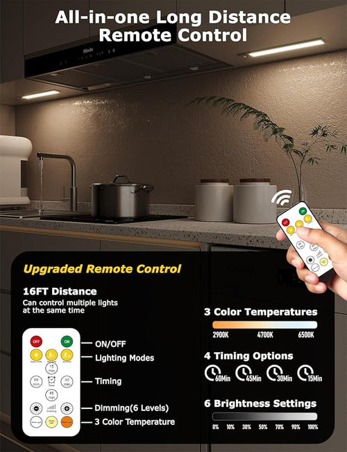 12" Ultra-Thin Under Cabinet Lighting Wireless, Aluminum Alloy Under Counter Lights for Kitchen, 3-Color-Temps Magnetic Closet Lights, Rechargeable Motion Sensor Light Indoor (6 Pack, Silver)