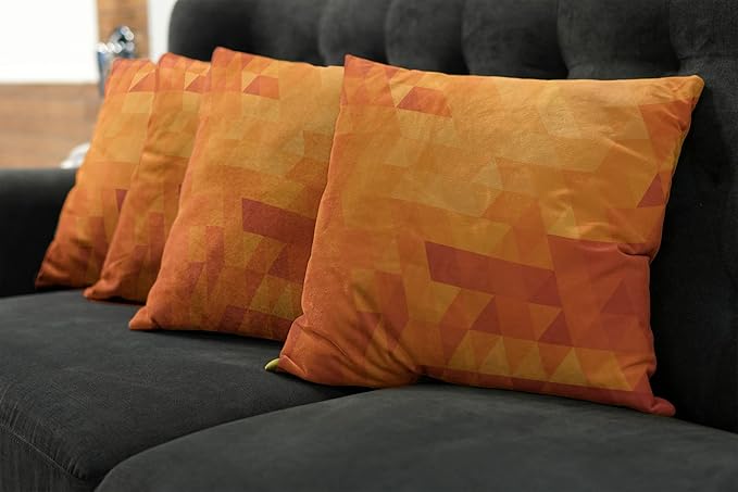 Ambesonne Orange Decorative Throw Pillow Case Pack of 4, Triangle Mosaic Shapes and Patterns with Abstract Digital Pixel Like Effect Print, Cushion Cover for Couch Living Room Car, 18", Burnt Orange