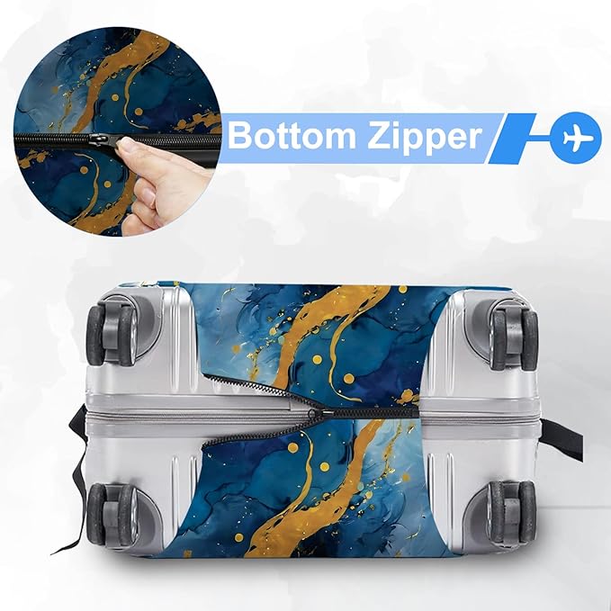ANNA QUEEN Blue Abstract Marble Travel Luggage Cover -Stretchable Airplane Suitcase Protector Sleeve,Universal Washable Fit for 32-34 Inch Checked Baggage,Water Resistant Durable Luggage Protector