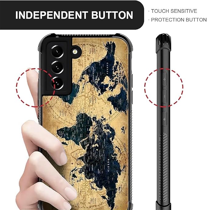 for Samsung Galaxy S21 Case, Brown World Map Pattern Graphic Design Girl Boy Soft Silicone Hard Acrylic Shock Protection for Samsung Galaxy S21